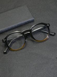 Gafas ovaladas pequeñas con diseño de remaches, de color negro/marrón, personalizadas y con bloqueo de color para hombres. Gafas profesionales anti-radiación de computadora/móvil, adecuadas para uso diario, accesorios de gafas transparentes