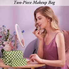 格紋化妝包，綠色旅行化妝包可愛的化妝包是少女女兒的禮物伴娘求婚禮物女性禮物格紋小袋子姐妹禮物綠色化妝包化妝小袋化妝品收納組織器化妝品袋化妝品組織袋