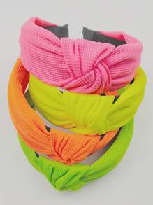 Boho Fluorescent Fabric Knot Design Headband For Women, Korean Style Sweet Hair Accessory Pink Accessories