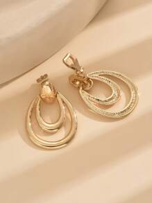 2入組時尚金屬雙圓水滴形無耳洞夾式耳環 - clip - 查看 6