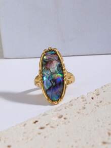 1入石頭鮑魚殼金屬時尚百搭優雅指環，適用於女性日常穿著