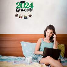 藍色2024畢業裝飾,畢業2024年木製相框禮物,2024年畢業照攝影道具,祝賀畢業派對裝飾 - 綠色 - 查看 8