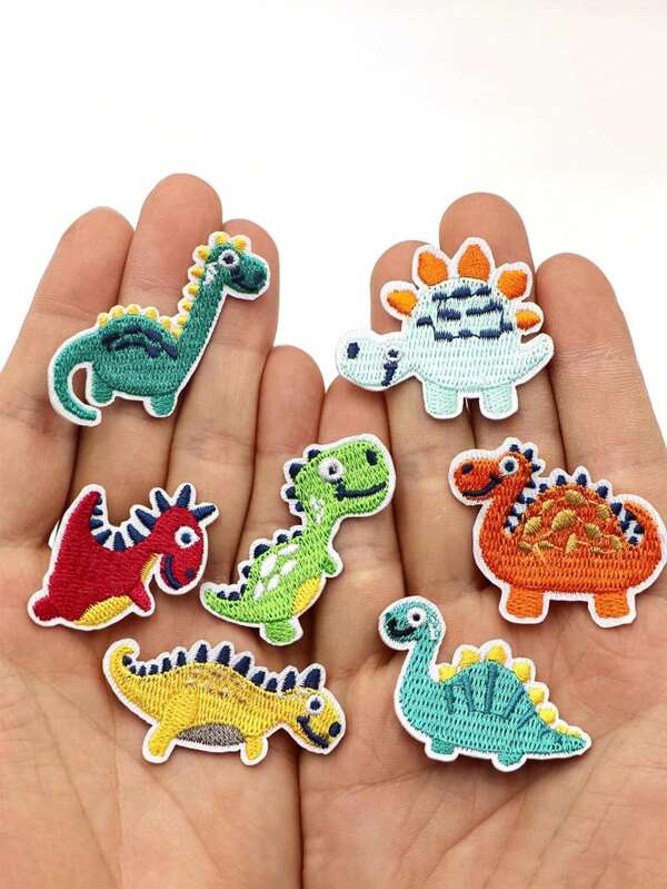 7pcs Dinosaur Embroidered Fabric Patch, Jurassic Tyrannosaurus Rex Embroidery Punk Dinosaur Patches Thermoadhesive Badge,DIY  Cute Animal Clothing  Accessories