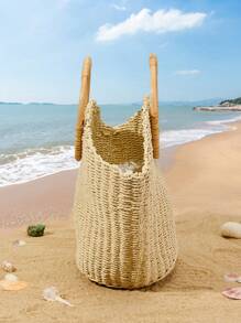 New Woven Straw Handbag, Minimalist Mori Style, Vacation Bag, Fashionable And Versatile - Camel - View 4