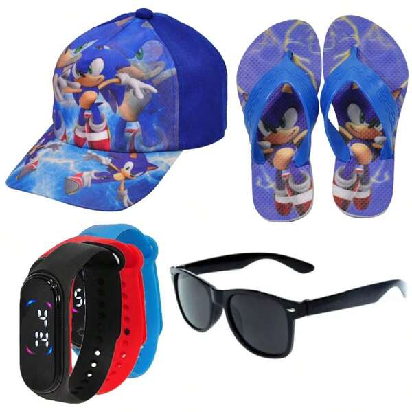 Kit Infantil Criança Acessórios + Chinelo + Óculos + Boné + Relógio