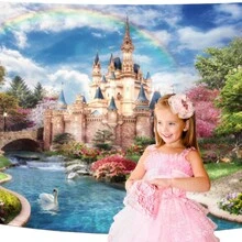 Rainbow Castle Forest Backdrop Cloth For Decorating Children Princess Birthday Party, Room And Photography Background Prop - Multicolor - View 2