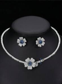 1 set de col et boucles d"oreilles de 3 pièces, bijoux haut de gamme pour fête de mariage avec décoration de camélia pour femme en tenue de festival - fleurs - Voir 7
