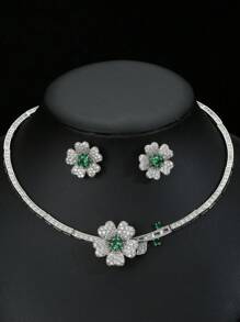 1 set de col et boucles d"oreilles de 3 pièces, bijoux haut de gamme pour fête de mariage avec décoration de camélia pour femme en tenue de festival - fleurs - Voir 9