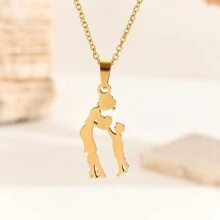Un collar colgante de acero inoxidable chapado en oro como regalo del Día de la Madre para mamá - Dorado - Ver 17