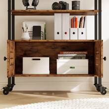 Bookshelf And Bookcase With 2 Louvered Doors And Four Shelves, 27.6" Wide Standing Storage Cabinet For Living Room, Home Office, Kitchen, Vintage Brown - 棕色 - 查看 6