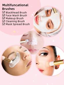 5PCS Makeup Brush Shampoo,Pink Black White Multicolor Brush Shampoo Soft Facial Cleansing Brush For Cleaning Eyelashes Eye Lash Foam Cleaner Applicator Brush Makeup Tools
