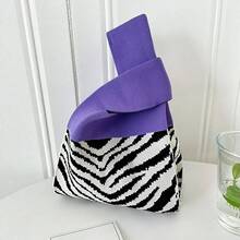 1件女士手編背心，採用小型獨特設計，時尚斑馬紋和豹紋印花，色塊拼湊，可用作背心、手提包、手提袋或肩袋，適用於旅遊和戶外活動。 - 彩色 - 查看 2