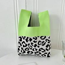 1件女士手編背心，採用小型獨特設計，時尚斑馬紋和豹紋印花，色塊拼湊，可用作背心、手提包、手提袋或肩袋，適用於旅遊和戶外活動。 - 彩色 - 查看 3