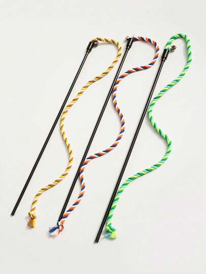 Multi-Color Interactive Cat Wand Toy With Bell For Exercising And Entertaining