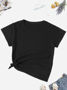 Blusa, de mujer, Básico, Cuello redondo, playera, playera básica asiluetada - Negro - Ver 1