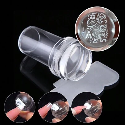 Kit de herramientas para arte de uñas 2.3 - Juego de placas de estampado de uñas y raspador de silicona transparente para decoración de uñas DIY con estampado de manicura francesa y transferencia de esmalte de uñas