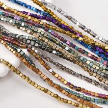 135 peças de Contas Quadradas de Hematita Eletrochapeadas de 3 * 3mm, Material de DIY com Pedras Pretas para Pulseiras, Tornozeleiras, Colaretas e Brincos Femininos, Acessórios de Jóias