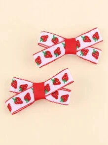2pcs Strawberry Embroidery Hair Clips For Girls,Cute Small Fruit  Hair Bows Barrettes,Girls Daily Headpiece,Kids Baby Hair Accessories - Strawberry - View 2