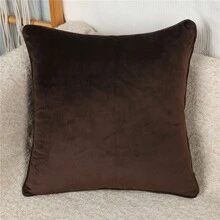 1pc Blue Plush Fabric Embroidered Edge Sofa Pillowcase Bedroom Bedside Backrest Cushion Decorative Pillowcase For Bay Window (Core Not Included) - Coffee Brown - View 3