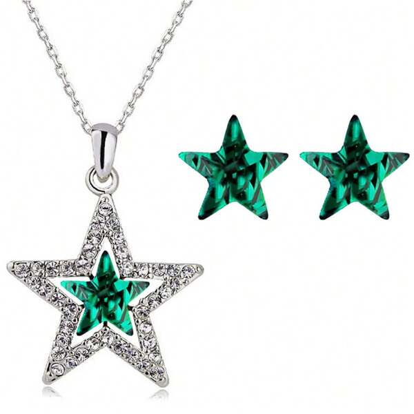 2 pezzi/set di bijoux alla moda con ciondolo a forma di stella e orecchini a bottone in cristallo incastonato per matrimoni, sposa, serate. Adatto per abbigliamento da donna e uso quotidiano