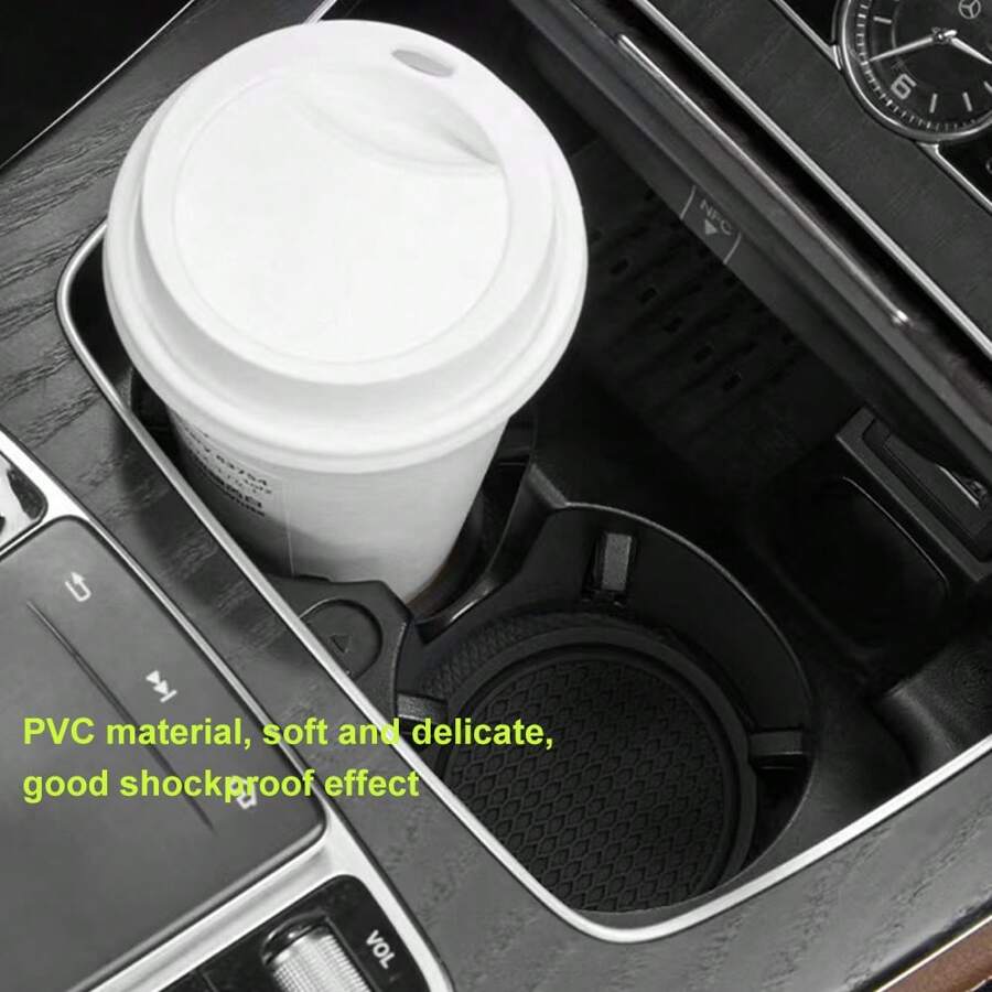4PCS Grey Car Cup Coaster, Universal Non-Slip Cup Holders Embedded In Ornaments Coaster, Car Interior Accessories - Black - View 1