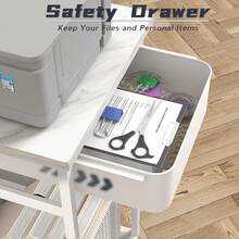 Rolling Host Stand With Desk Organizer, Drawer And Printer Storage - White - View 3