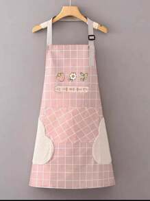 1pc Waterproof & Oil-Proof Adjustable Kitchen Apron, Cleaning Apron For Men & Women, Kitchen Cooking Apron With Large Pocket - Pink - View 1