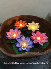 6pcs LED Floating Waterproof Lotus Flower Lights, LED Waterproof Lotus Flower Night Lights, Waterproof Lotus Lights For Swimming Pool Decor, Suitable For Wishing, River Or Swimming Pool Decoration, Christmas Garden Water Pool Fountain Decor Lights - Random Color - View 3