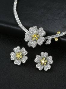 1 set de col et boucles d"oreilles de 3 pièces, bijoux haut de gamme pour fête de mariage avec décoration de camélia pour femme en tenue de festival - fleurs - Voir 6