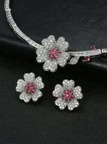 1 set de col et boucles d"oreilles de 3 pièces, bijoux haut de gamme pour fête de mariage avec décoration de camélia pour femme en tenue de festival - fleurs - Voir 11