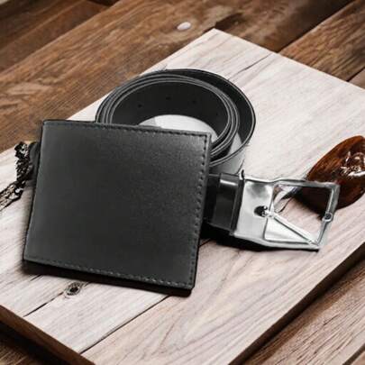 Kit Carteira Slim Com Porta Cartões E Cinto Dupla Face Preto E Café Masculino Com Fivela