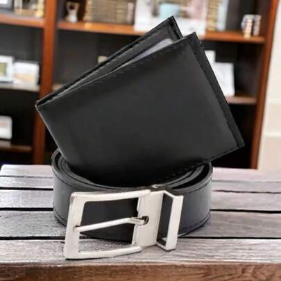 Kit Carteira Slim Porta Cartões Preto E Cinto Dupla face Masculino Com Fivela