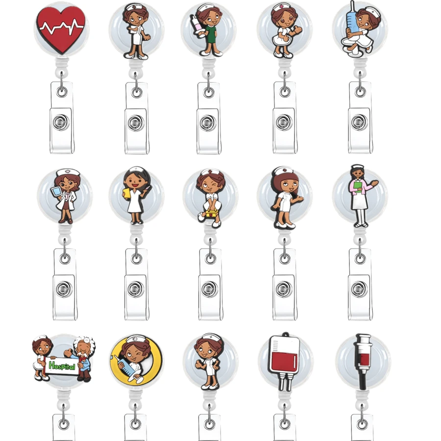 15PCS Nurse Theme Creative Cartoon Doctor Badge Clips, Lovely Music Patterned Silicon Film Retractable ID Card Badge Reels For Doctor Nurse Job Card - Multicolor - View 1
