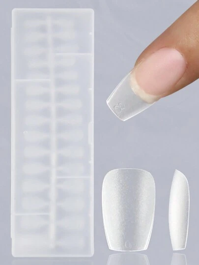 240pcs/Box Non-Trace Full Cover Frosted Long Coffin False Nails Wearable Nail Art Accessories Trapezoid Short Short Trapezoid Nail Patch Transparent Box Packaging Press On Nails Nail Supplies