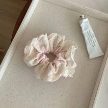 1 pieza Lazo de pelo crepitante de encaje elegante y hueco para mujer, rosa, diseño francés delicado de nicho, accesorio de pelo versátil para uso diario, accesorios para el cabello, lazos de pelo tipo scrunchie