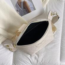 格紋压花腰袋，时尚PU皮革胸袋，女式Fanny Pack街头穿搭