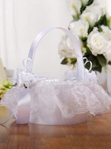 1 pieza de canasta de flores decorada con rosa blanca y encaje para banquete, canasta de frutas, ceremonia de bodas, niña de las flores, canasta de mano, accesorio de estudio fotográfico - Un blanco - Ver 9