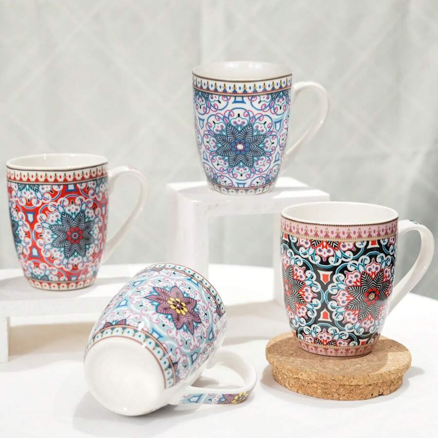 1pc Colorful Patterned Mug, 360ml Coffee Cup, Creative Design, Suitable For Daily Use At Home, Best Choice For Gift - Light Blue - View 1