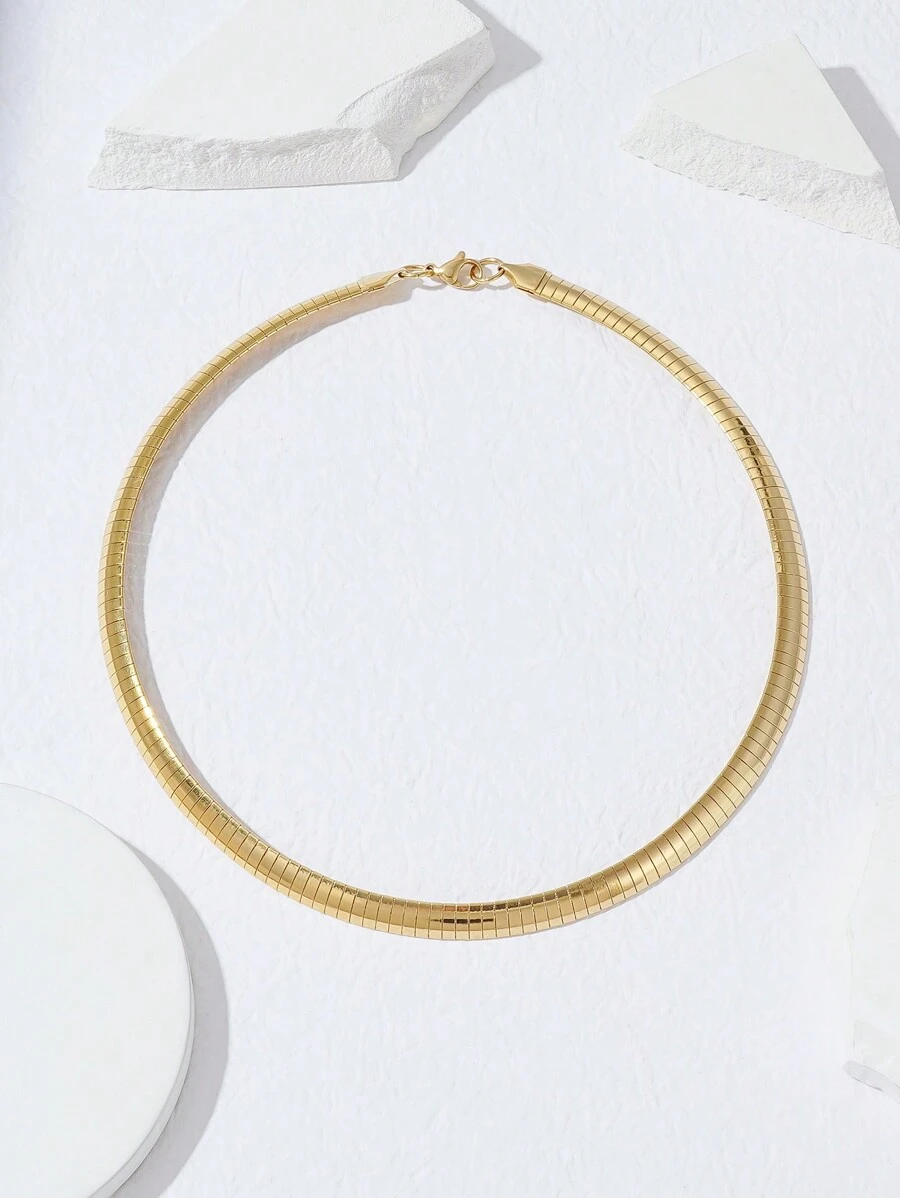 1入組8mm光滑歐米茄鍊頸鍊，簡約時髦的歐美風日常佩戴頸鍊 - 銀色 - 查看 1