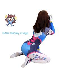 Dva Costume For Women,Temporary Face Tattoos Cosplay,Adult Anime Game Cosplay D.Va Blue Jumpsuit Jumpsuits Women's Outfit Halloween Costumes,Halloween Party Costumes,Cosplay For Women