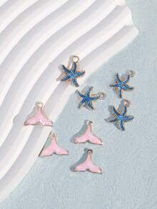 8入組珍珠光澤混合海灘人造海星美人魚尾巴時尚DIY珠寶墜飾 - 彩色 - 查看 2