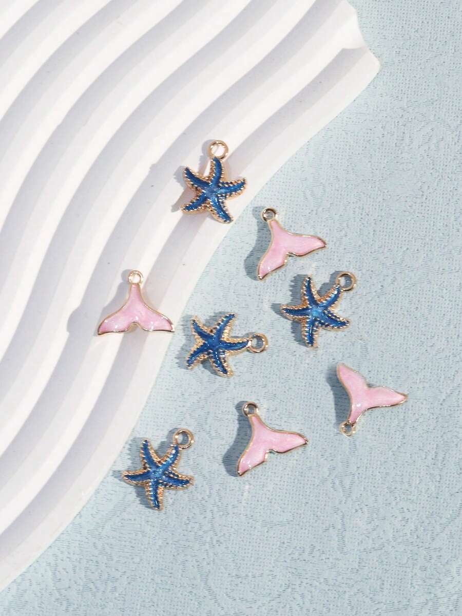 8入組珍珠光澤混合海灘人造海星美人魚尾巴時尚DIY珠寶墜飾 - 彩色 - 查看 1