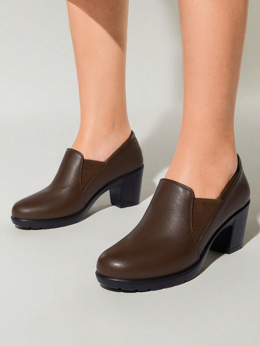 Women's Chunky Low Block Heel Pumps Comfort Oxfords Shoes Casual Loafers - Màu nâu Mocha - Xem 1