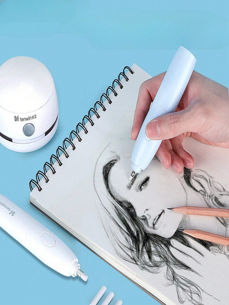 A Set Of Pink And White Electric Erasers For Sketching Drawing Easy To