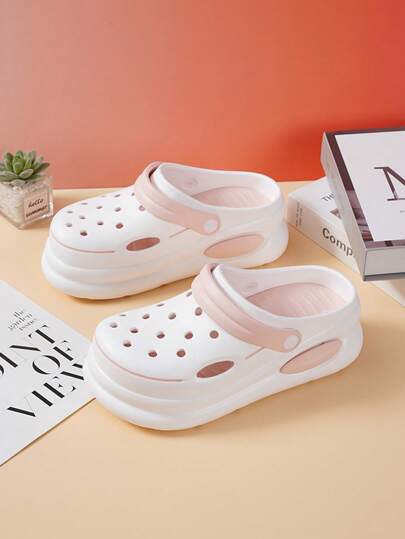 一對女孩兩色可愛厚底防滑EVA洞洞鞋，適合夏季