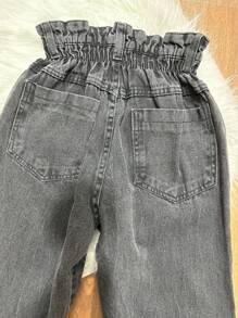 Calça Jeans Calça wide leg  Cintura elástica Feminina Calça PantalonaTecido Algodão Premium - Chumbo - Visão 5
