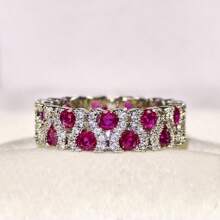 خاتم مغلق كلاسيكي عصري بحجر  المكعب وحجر الراين الأبيض المطعم بشكل صغير، مناسب للرجال والنساء، للارتداء اليومي والحفلات.