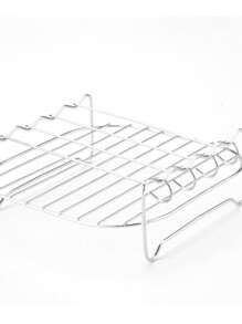 1 Set,Stainless Steel Air Fryer Rack With 4 Roast Meat Picks, Grill Air Fryer Accessories, Cooking Rack For Oven Microwave Baking, Kitchen Accessories - Grey - View 6