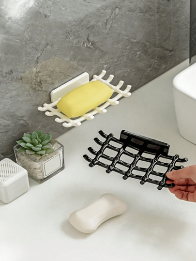 1 pieza/2 piezas Soporte de jabón montado en la pared sin taladrar, estante de almacenamiento de caja de jabón de baño con drenaje, accesorios de baño de vuelta al colegio