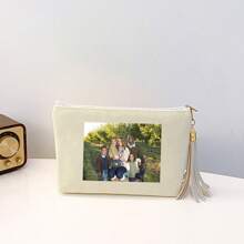 1pc Customized Canvas Tote Bag, Can Print Photos & Landscape Illustrations, Unique Foldable Large Capacity Lightweight & Fashionable Personalized Canvas Bag, With Inner Makeup Pouch, Clutch, Wallet, Storage Bag, Cute Tassel Design, Suitable For Mother's Day, Valentine's Day, Teacher's Day, Thanksgiving, Halloween, Christmas, And Girls Travel Essential - one-size - View 4